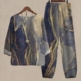 thumbnail image 1 of Ladies Five Sleeve Printed Blouse Pants Two Piece Suit, Blue L, 1 of 3