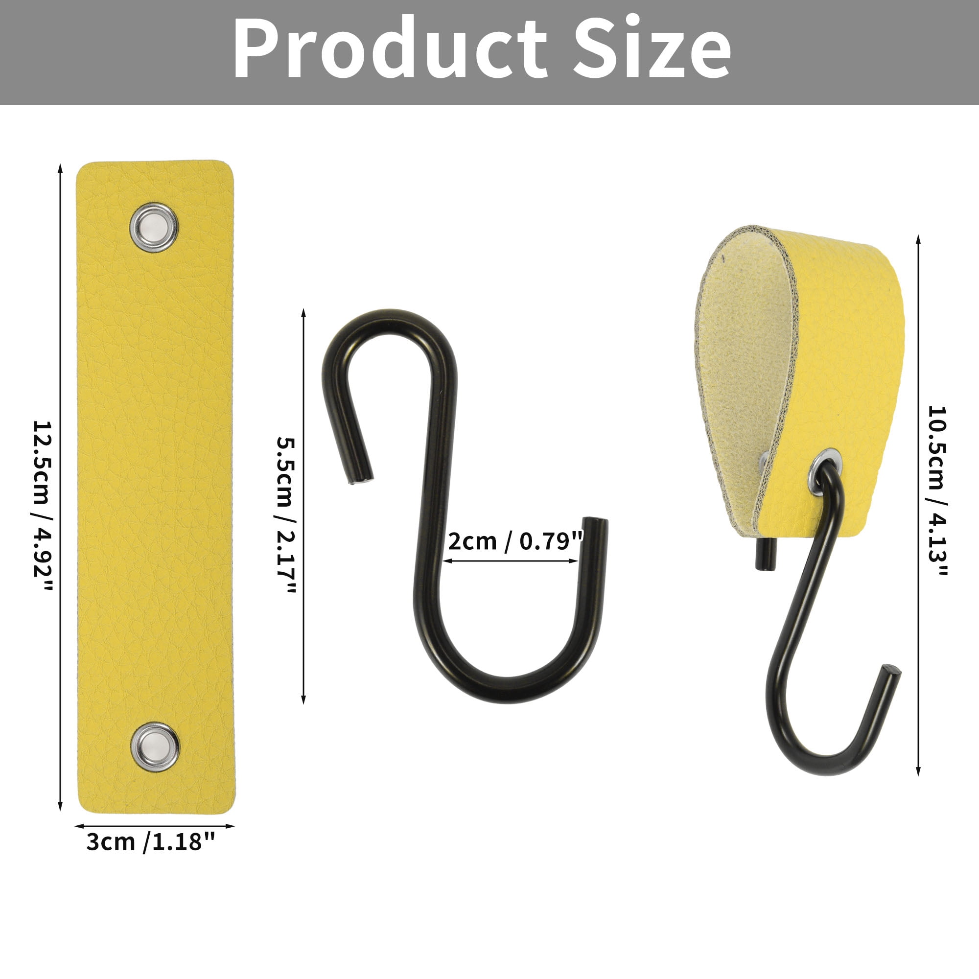 Unique Bargains Pack of 5 S Hooks with Leather Loop for Wardrobe Yellow