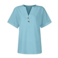 thumbnail image 5 of Blue Womens Tops Women Summer Daily V Neck Short Sleeve Tops Casual Solid Lace Shirts Blouse Shirts for Women, 5 of 6