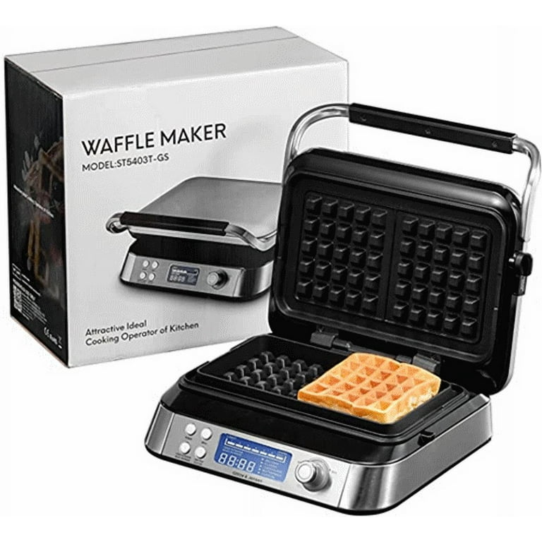 AICOOK 4 Slices Square Belgian Waffle Maker, 1200W, Non-Stick Surfaces