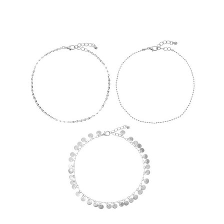 No Boundaries Silver Tone Anklet Set, Female, Adult and Teen, 3 Pieces