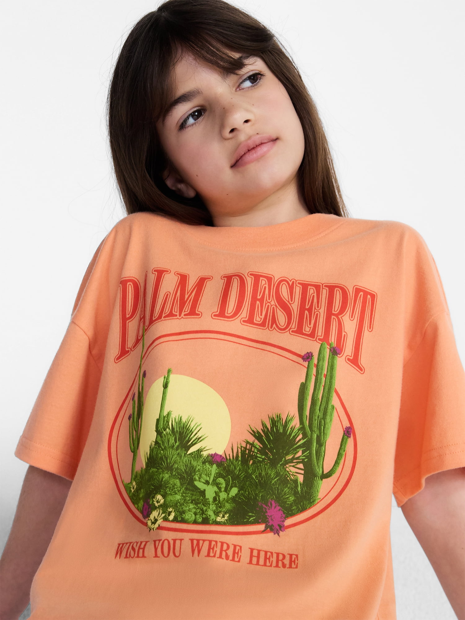 Weekend Academy Girls Oversized Graphic Cotton Tee with Short Sleeves, Sizes 4-18