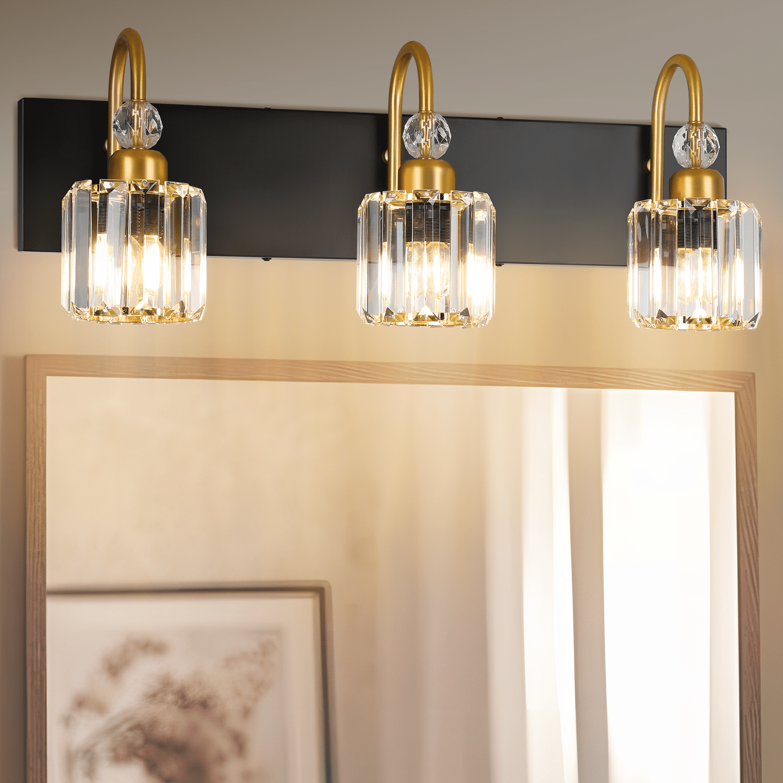 Bathroom Light Fixtures, 3 Light Modern Vanity Lights with Clear Crystal Shades, Wall Lamp for Mirror, 3 Bulbs Include
