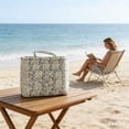 thumbnail image 4 of Cesta de almacenamiento acolchada con estampado floral verde y asas | Bolsa organizadora grande de tela con forro a cuadros, 4 of 8