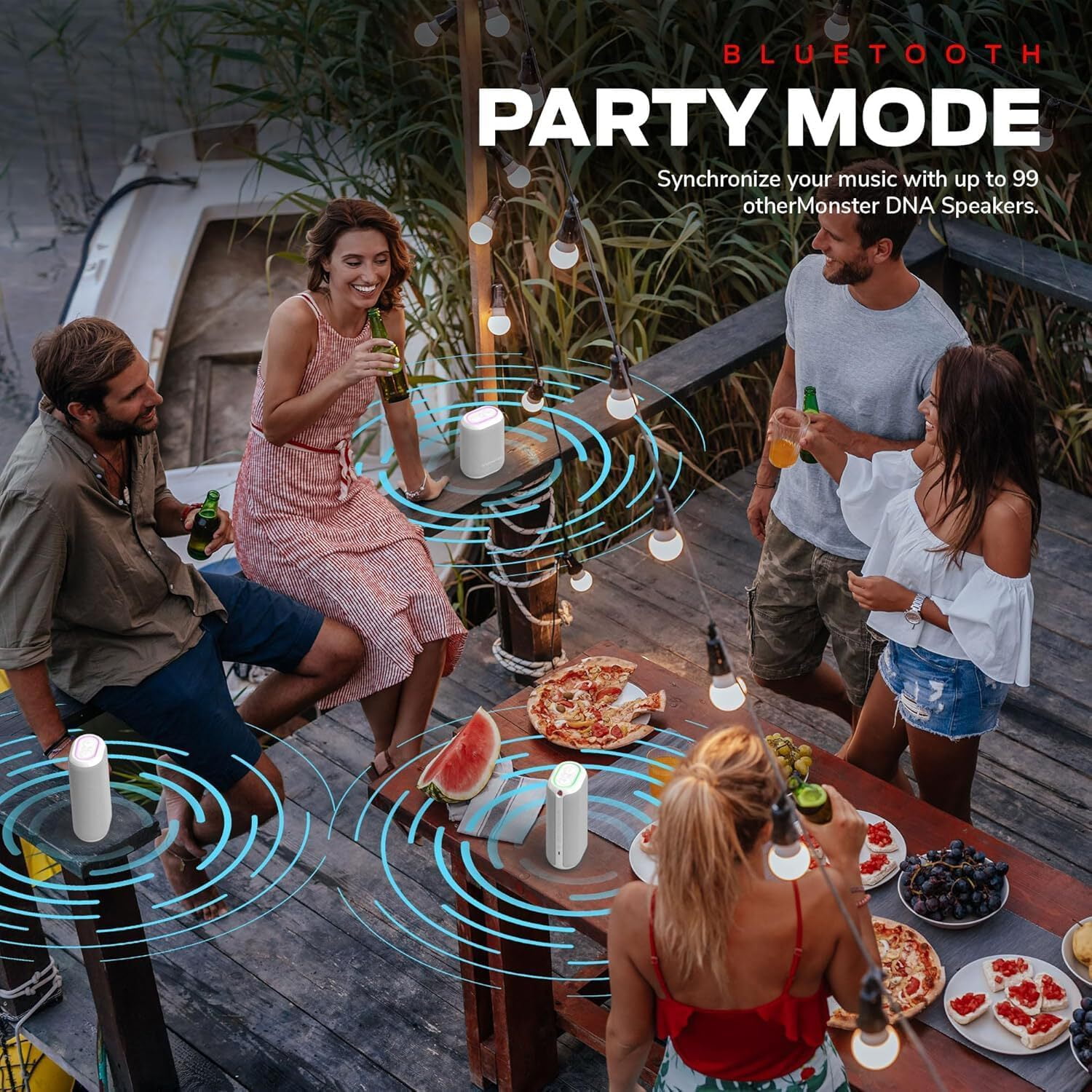 Monster DNA Max Portable Bluetooth Speaker, 360° Bass Sound, 10W Qi Charging Pad, IP67 Waterproof, Indoor & Outdoor