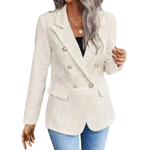 Bxsruta Jacket for Women, Classic Fit Women's Long Sleeve Wool Blend Blazer, Single-Breasted Casual Suit Jacket for Office Wear