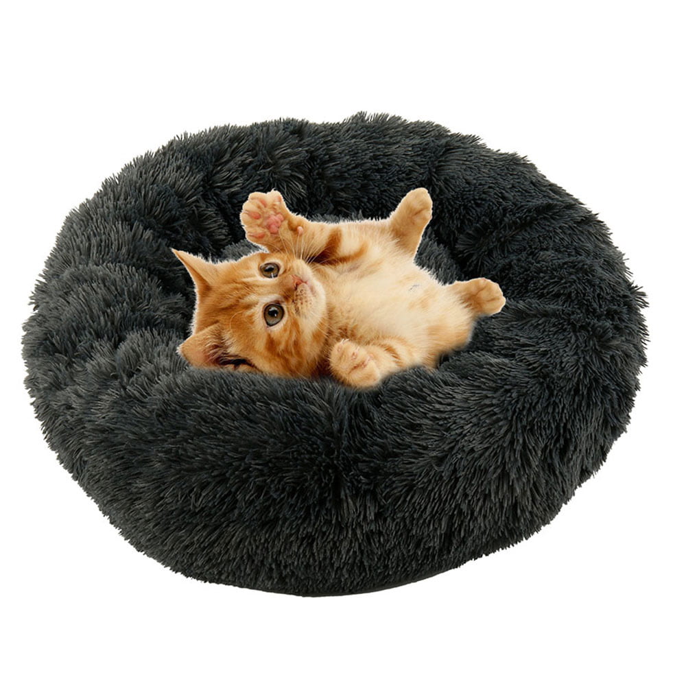 Caterpillar Donut Dog Bed Cat Calming Comfy Shag Fluffy Beds Nest Mattress Pet Pad Grey 