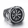thumbnail image 2 of Elfasio Viking Rings Valknut Pirate Compass Norse Scandinavian Text Symbol Men Stainless Steel Vintage Jewelry Size 10, 2 of 6