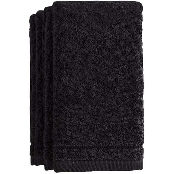 Cotton Fingertip Towels Set Black - 4 Pack - 11 x 18 Inches Decorative Small Extra-Absorbent and Soft Terry Towel for Bathroom - Powder Room, Guest and Housewarming Gift (Black)