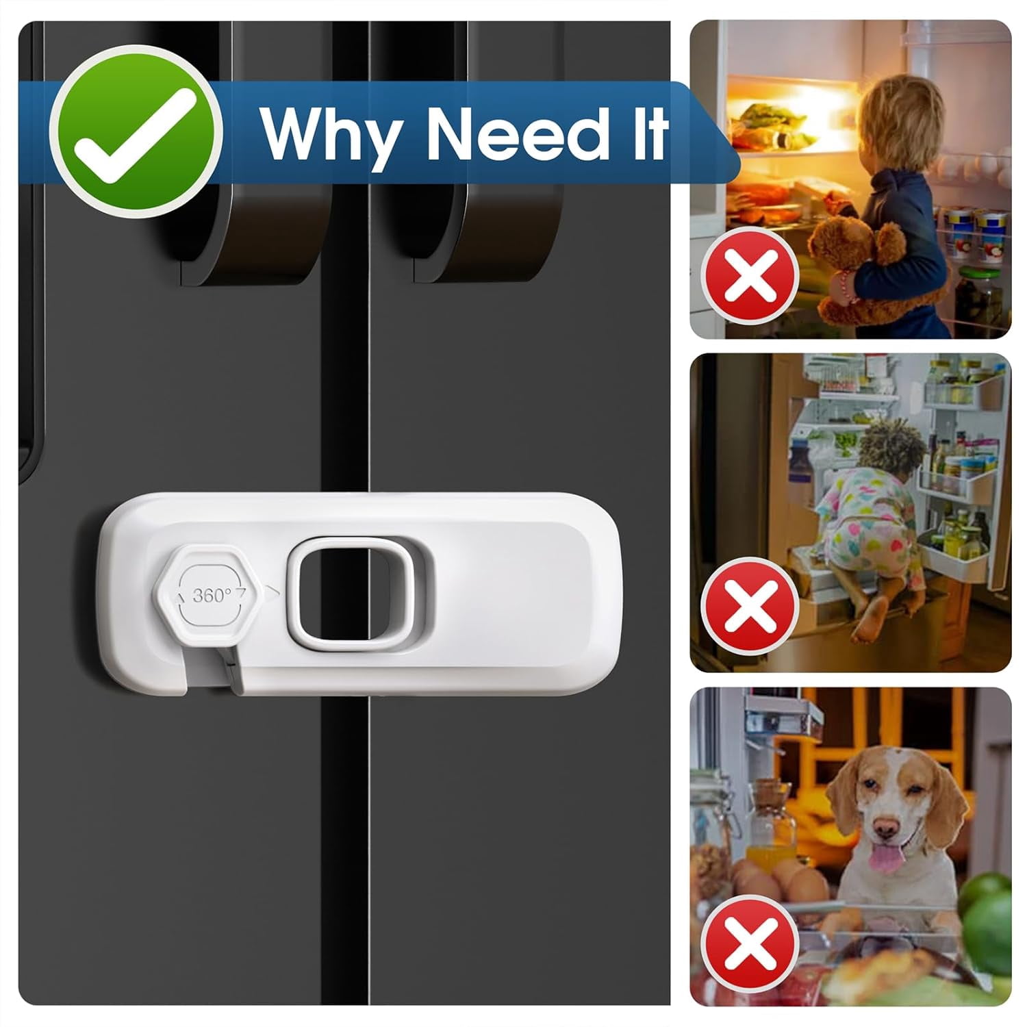 5 Pack Fridge Locks for Kids, Child Proof Refrigerator Lock with Sticky Adhesive Pads, Fridge Child Locks, RV Refrigerator Door Latch, Oven Lock Safety to Keep Door Closed White