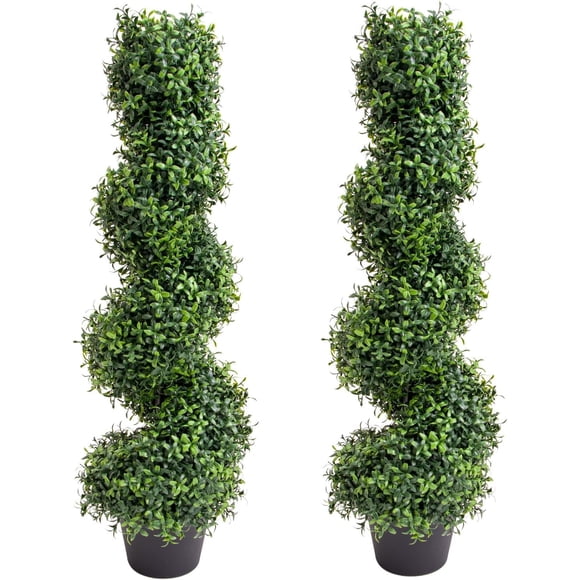 BBTEQEKN Cyprès Artificiel Topiaire en Spirale, 90cm Arbres Topiaires Artificiels Extérieurs 2 Pack, Plantes de Buis Artificielles Extérieures, Faux Buissons et Arbustes pour Décoration de Porche avant Jardin Patio