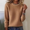 thumbnail image 3 of Women's Fashion Casual Loose Pullover Solid Color Round Neck Long Sleeve Knit Sweater for Fall and Winter, Comfortable and Versatile, Ideal for Everyday Wear,Camel,Size S, 3 of 6