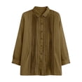 thumbnail image 3 of Pounoo Blouses for Women Dressy Casual Long Sleeve Collared Pleated Cutout Trim Button Front Blouses Relaxed Fit Office Casual Outfits Gift, 3 of 6