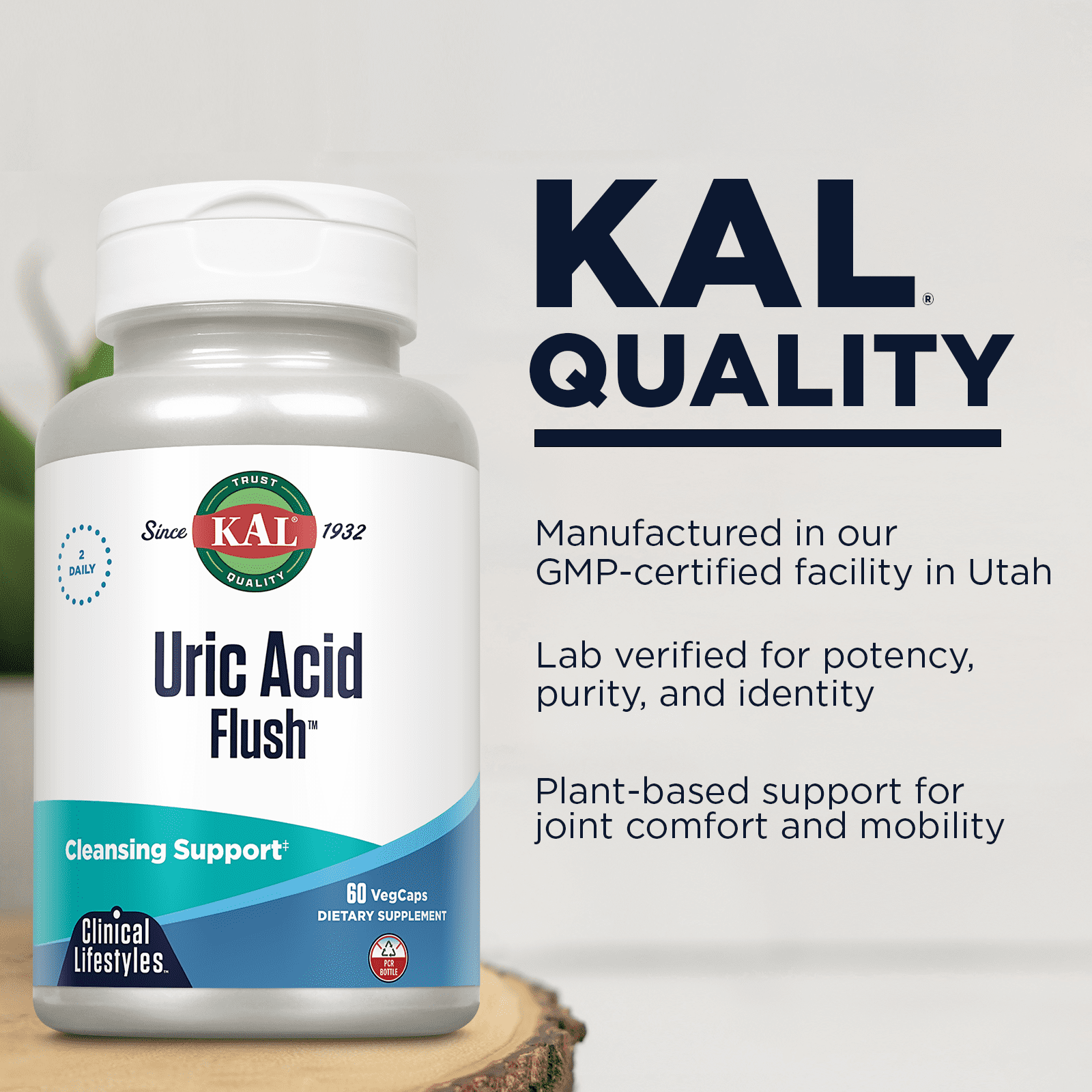 KAL Uric Acid Flush | Tart Cherry Blend, Celery Seed & More for Healthy Joint Comfort Support | 30 Servings | 60 VegCaps