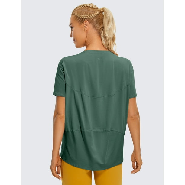 CRZ YOGA Women's Short Sleeve Shirts Loose Fit Pima Cotton Workout