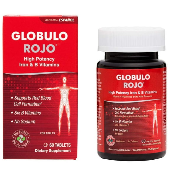Globulo Rojo Iron Supplement Pills for Men and Women with High Potency Iron & B Vitamins 60 Tablets