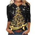 thumbnail image 1 of CHOK Chemises à Manches 3/4 pour Femmes, Col Rond Décontracté, Imprimé, Chandail d'Été Tendance, Blouses Douces et Confortables, Jaune P, 1 of 5