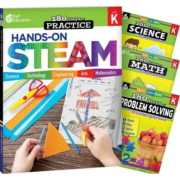 180 Days(tm) Steam, Science, Math, & Problem Solving Grade K: 4-Book Set: Practice, Assess, Diagnose, (Paperback)