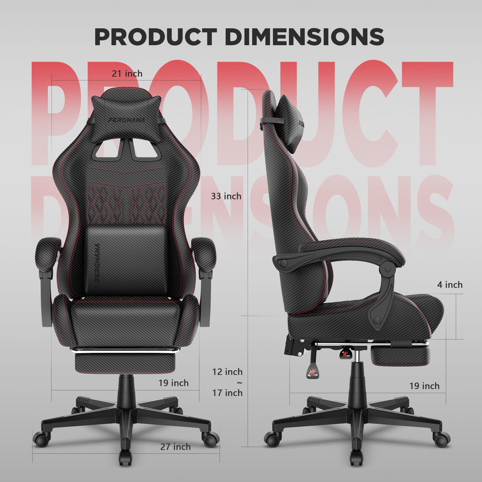 Luxvie Gaming Chair with Footrest Computer Ergonomic Office Chair with Massage Lumbar Support & Headrest, High Back Vintage Game Chair for Adults and Kids, Black