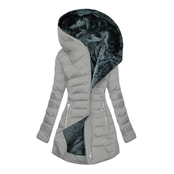 yoeyez Womens Warm Winter Puffer Coats 2025 Trendy Hooded Jackets Thicken Down Coat With Hood Fur Lightweight Gray 3XL