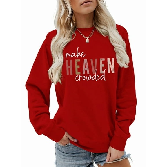 Women'S Letter Printed Sweater Crew Neck Long Sleeve Pullover Sweaters for Women Red S