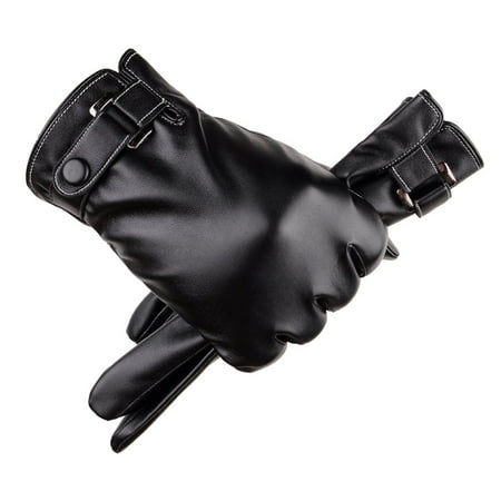 YWDJ Womens Gloves Men Thermal Winter Sports Leather Gloves Black