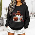 thumbnail image 2 of Women Cute Ghost Pumpkin Rose Graphic Crewneck Sweatshirt Halloween Pullover Top for Holiday, 2 of 5