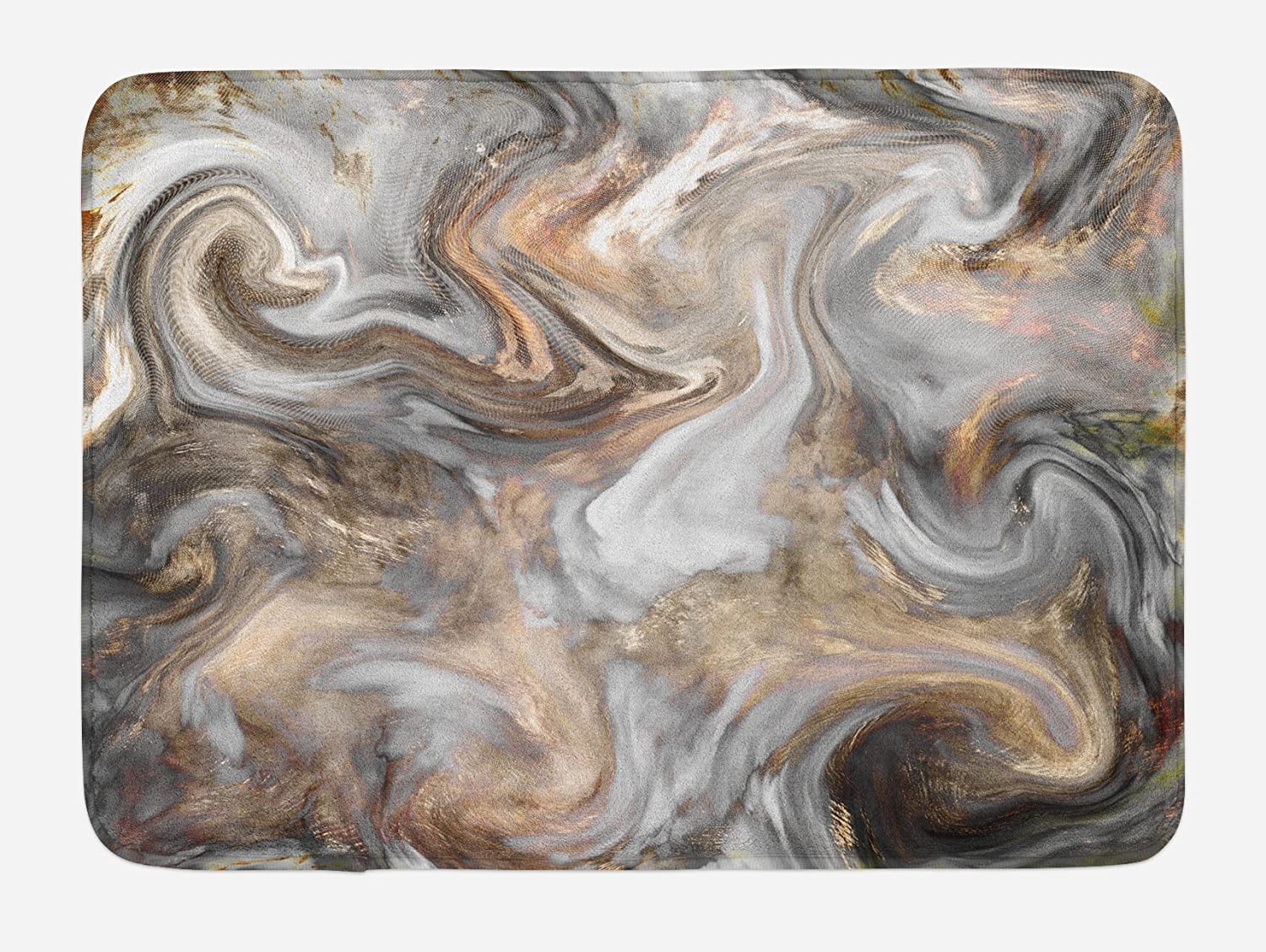 Marble Bath Mat, Retro Style Paintbrush Colors in Marbling Texture
