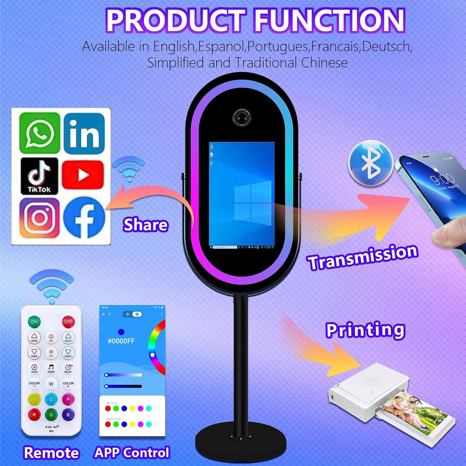 Mirror Photo Booth with 21.5''LCD Touch Screen Portable Magic Mirror Selfie for Wedding Party Event