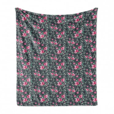 Floral Soft Flannel Fleece Throw Blanket, Ornamental Arrangement of Vivid Color Summer Flower Bouquet and Wild Herbs Pile, Cozy Plush for Indoor and Outdoor Use, 70" x 90", Multicolor, by Ambesonne