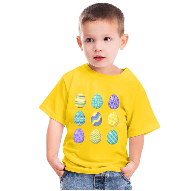 TIMIFIS T-Shirt de Pâques pour Tout-Petits Garçons Filles, T-Shirts Graphiques d'Été avec Imprimé Œufs Mignons, Col Rond, Manches Courtes, 3 Ans