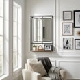 thumbnail image 3 of Rectangular Wall Mounted Shelf for Home Decor - Round Hanging Wood Wall Mirror Storage Organizer for Entryway, Bathroom, or Living Room - Storage Organizer Accent for Study - 36", Brown & Black, 3 of 13