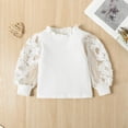 thumbnail image 6 of YWDJ Mesh Embroidered Bubble Sleeve Long Sleeve Top + Pearl Denim Set Suitable For Ages 1-5 Years Old White 1Y, 6 of 7