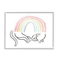 Stupell Industries Sleeping Cat Rainbow Pet Animals & Insects Painting White Framed Art Print Wall Art