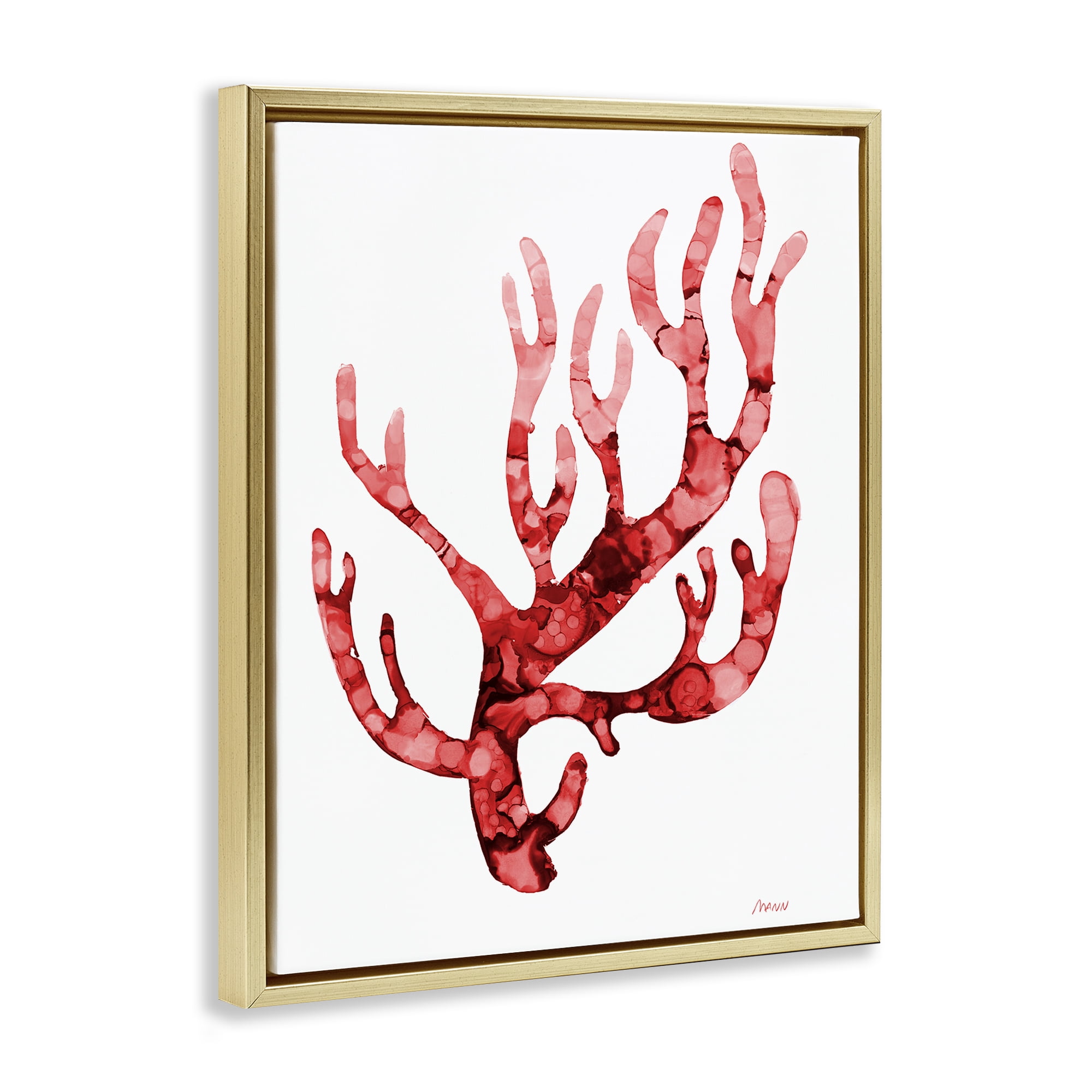 Stupell Industries Modern Curved Coral Nautical & Beach Painting Gold Floater Framed Canvas Art Print Wall Art, 17 x 21