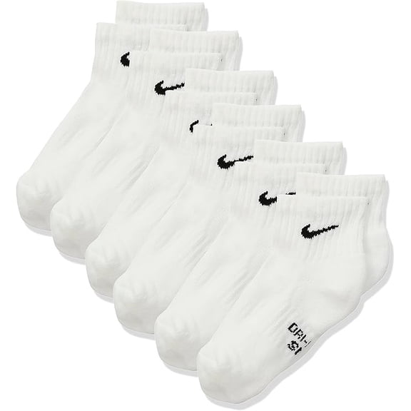 Nike Kids Everyday Cushion Ankle Socks | White / Shoe Size 5Y–7Y (Medium) / 6 Pack