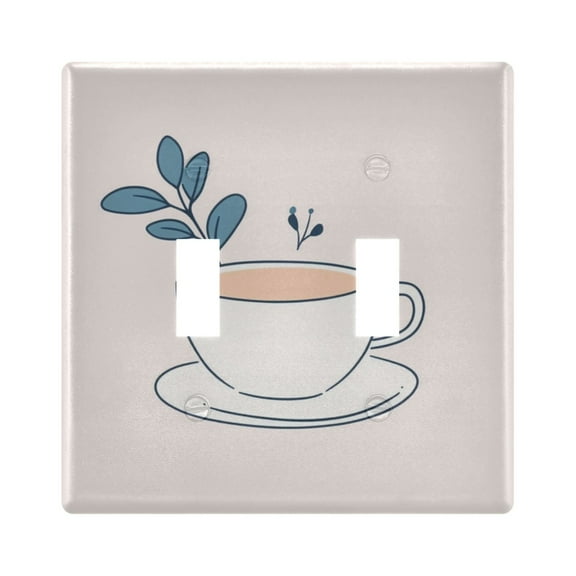 2 Gang Light Switch Cover Plate Coffee Cup with Left Wall Plate Decorate Electrical Outlet Cover Plates 4.56”x4.48”
