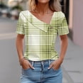 thumbnail image 2 of Swuxness Women Short Sleeve Casual T Shirts, Spring and Summer Tops, Ladies V-Neck Printed Button Comfortable Fashion Loose Pullover Tee Green, L, 2 of 5