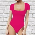 thumbnail image 2 of Siilsaa Women's Square Neck Bodysuit Short Sleeve Shirt Tops Hot Pink,XL, 2 of 5