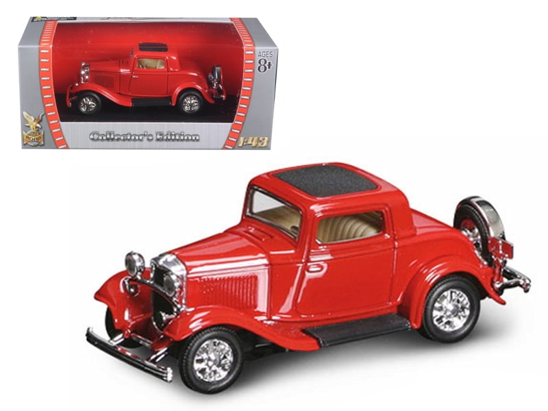 Road Signature 1932 Ford Coupé de 3 ventanas Borgoña con parte superior negra 1/18 modelo de coche fundido a troquel