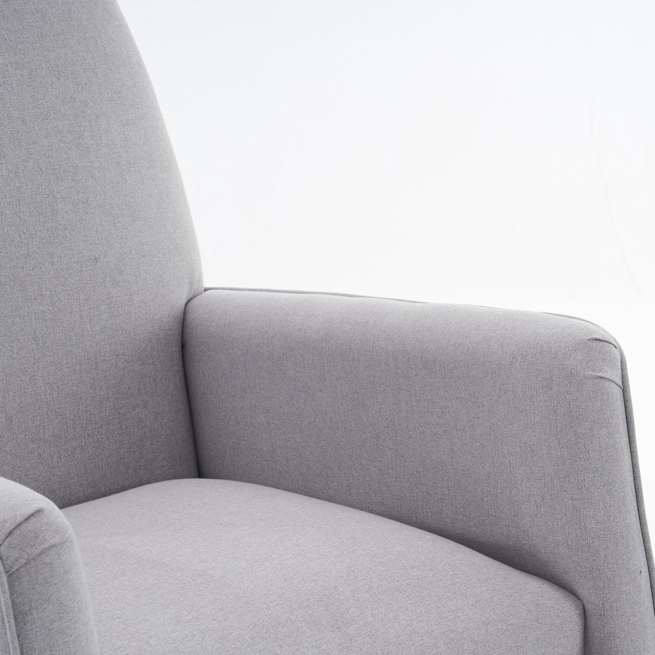 Noble House Nesta Upholstered Linen Glider Rocking Chair, Reclining Nursery Armchair with Adjustable Footrest, Light Gray