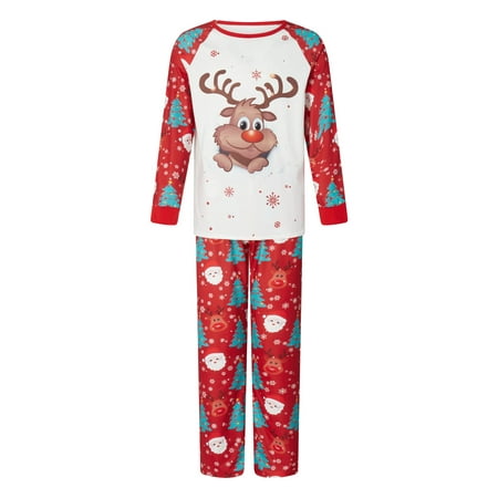 

Christmas Pajamas for Family Cute Deer Print Long Sleeve Raglan Tops + Trousers Set Winter Sleepwear