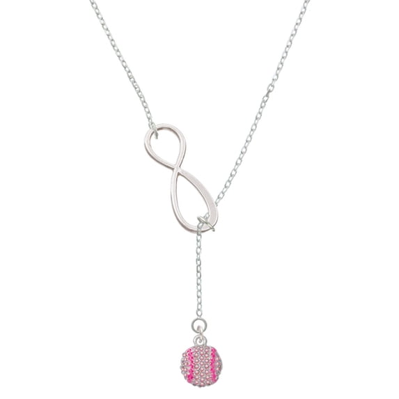 Delight Jewelry Silvertone Small Sparkle Pink AB Softball Silver tone Elegant Infinity Lariat Necklace