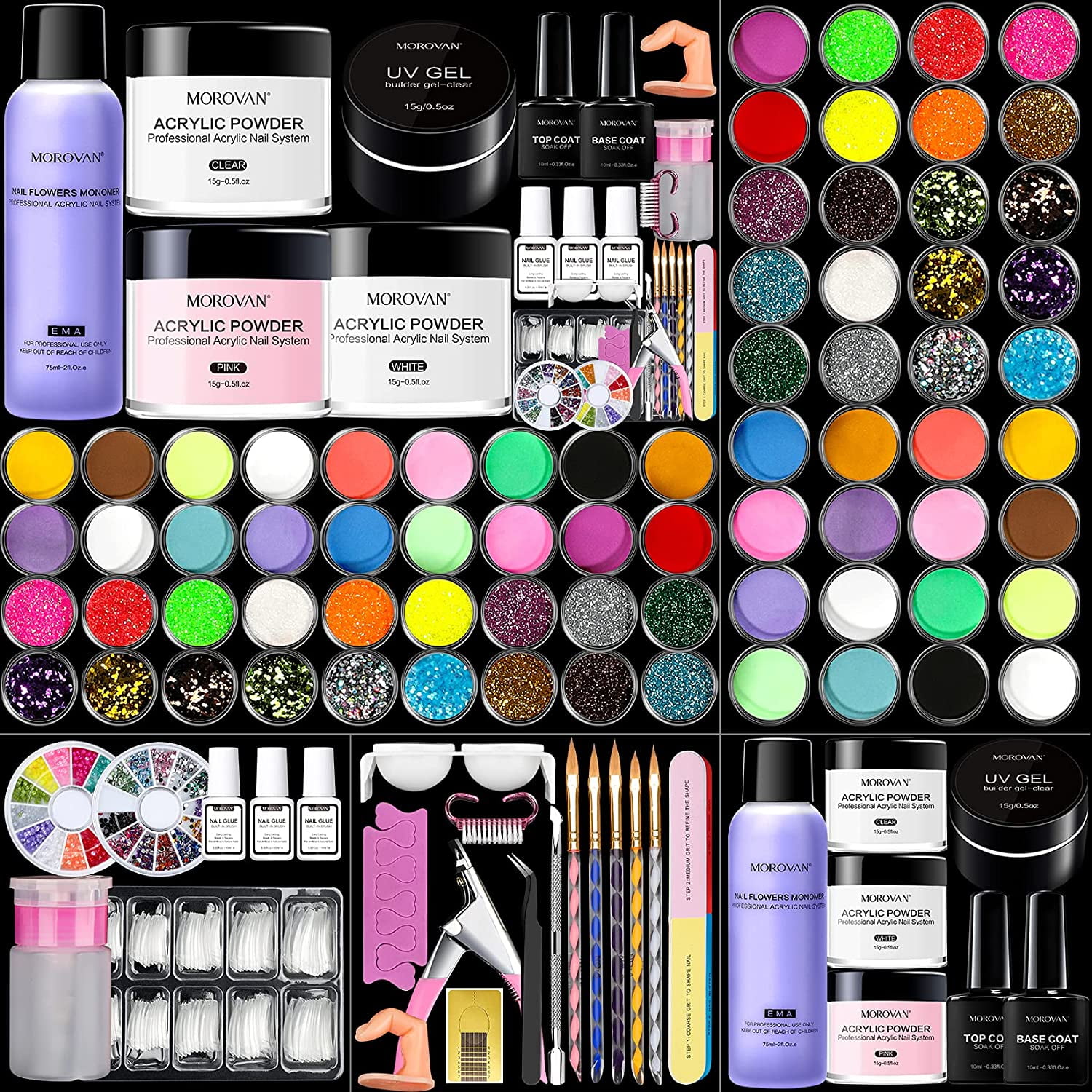 Morovan Acrylic Nail Kit Liquid Monomer Acrylic Powder Set with Nail
