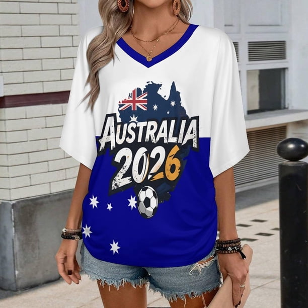 Women's Football Graphic T-Shirt, Women's V Neck Short Sleeve Soccer Fan T Shirt with Names Print Casual for Soccer Tournament 2026 Navy Size: XL