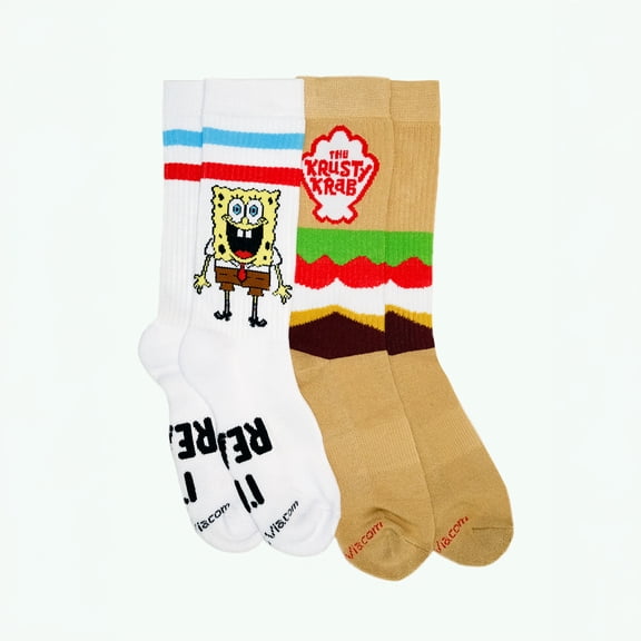 SpongeBob SquarePants Men's Multi-Color Socks, Krusty Krab Ready, One-Size Adjustable, Fun Wear