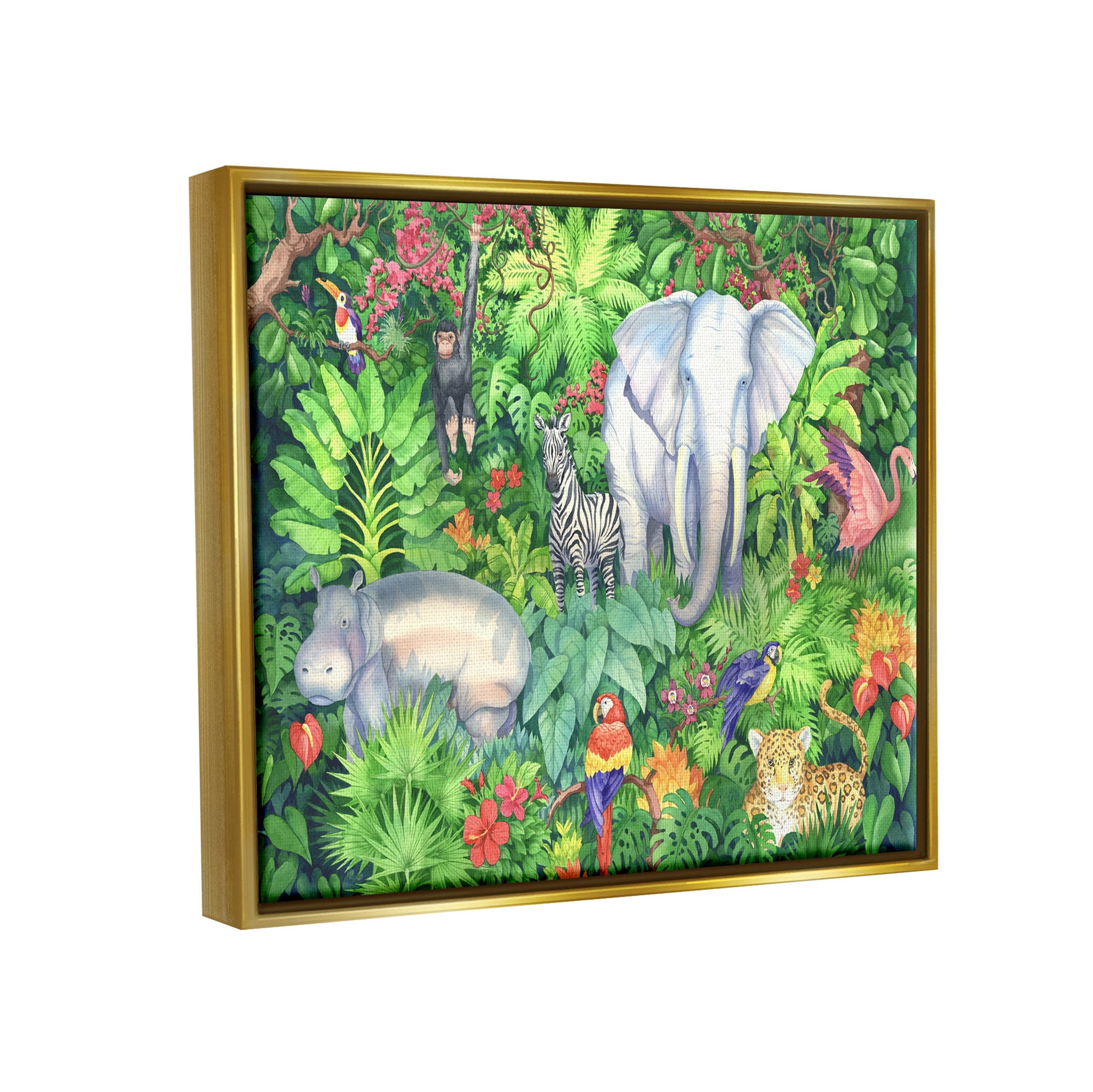 Stupell Industries Detailed Safari Animal Jungle Painting Metallic Gold Floating Framed Canvas Print Wall Art, Design by Paul Brent