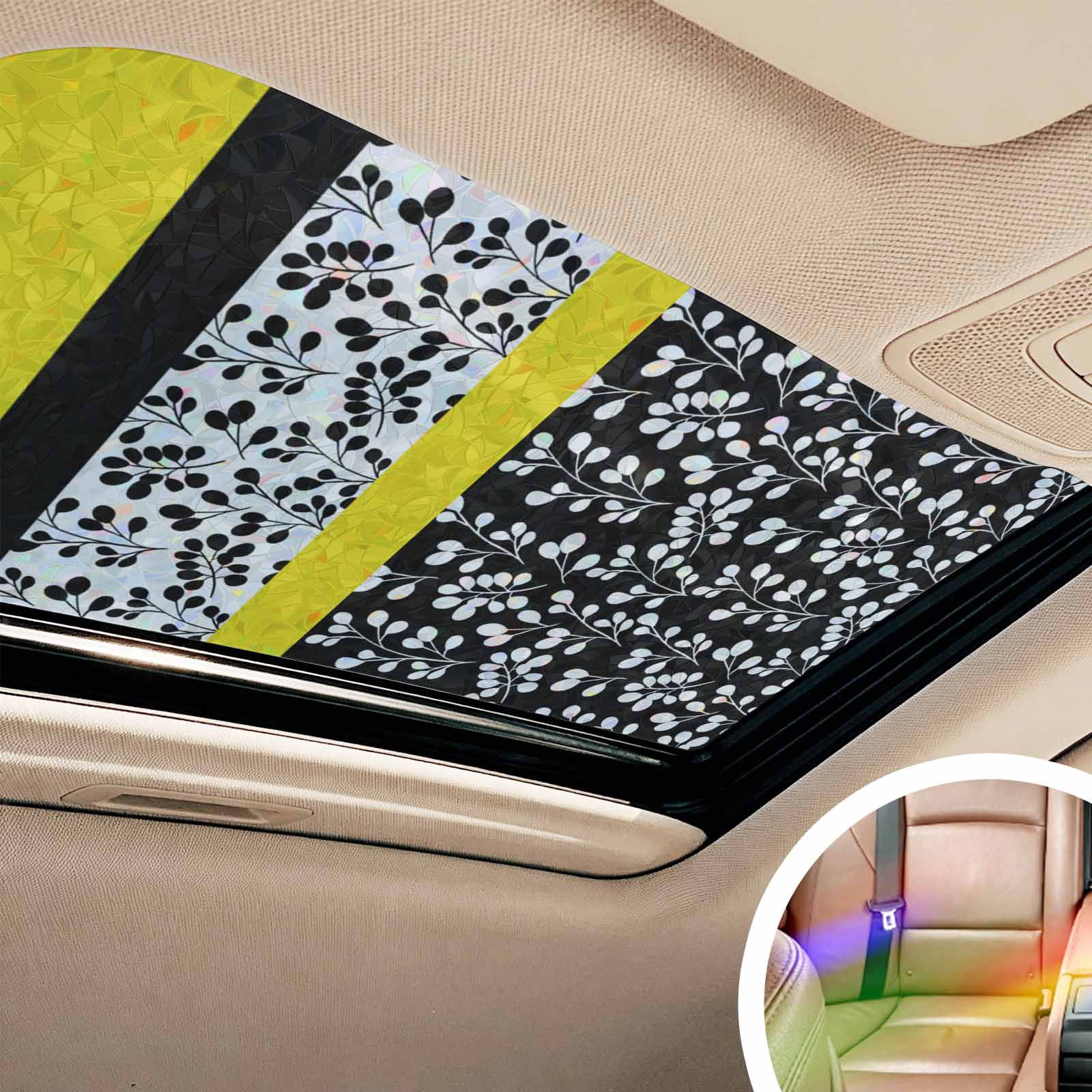 Black Yellow Window Privacy Film Stain Glass,Reusable Decorative Rainbow Window Film,Garden Floral Stripe Aesthetic Flower Boho Static Cling Sun Blocking Stickers Decals Covers 23.6" x 59" (2pcs)
