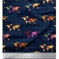 thumbnail image 1 of Soimoi Blue Velvet Fabric Check & World Map Print Sewing Fabric Yard 58 Inch Wide, 1 of 3