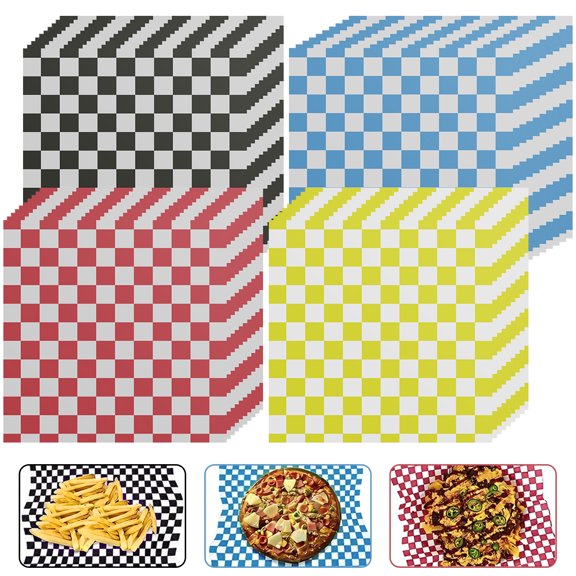 Grusce 400 Pcs Wax Paper Sheets Deli Paper Sandwich Paper Liners Dry Sheets Greaseproof Waterproof Checkered Food Liners Wrapping Deli Hamburger Bread,Meatloaf Delicatessen Paper